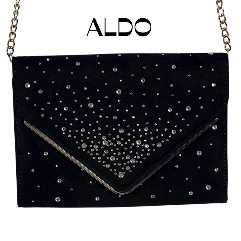 ALDO Black Velvet Beaded Gold Chain Purse NWOT
